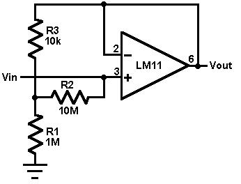 LM11 Voltage Follower: 1G Ohm Circuit Design & Building - cir12