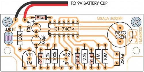 Fridge-Door Open Alarm Circuit Project-Parts layout