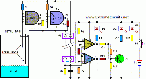 Water Level Indicator Circuit Schematic-Circuit diagram